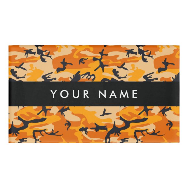 Badge D'identification Orange Camouflage Votre nom Personnalisez (Devant)