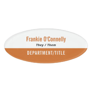 Badge D'identification Orange Clean Personal Pronouns Employee