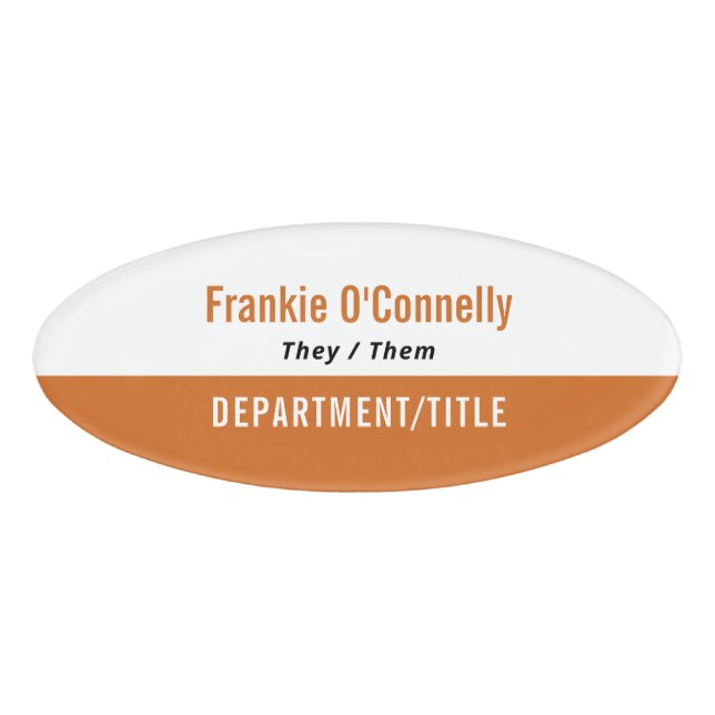 Badge D'identification Orange Clean Personal Pronouns Employee (Devant)