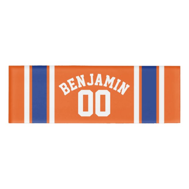 Badge D'identification Orange et Blue Sports Jersey Stripes (Devant)