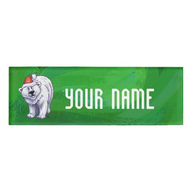 Badge D'identification Ours polaire Noël sur vert (Devant)