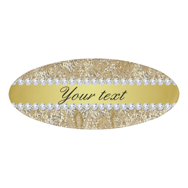 Badge D'identification Paillettes et diamants fascinants d'or de Faux (Devant)