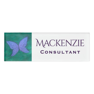 Badge D'identification Papillon Abstrait   Ailes bleues violettes moderne