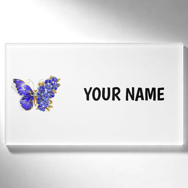 Badge D'identification Papillon saphir à fleurs (Devant)