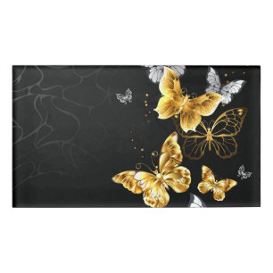 Badge D'identification Papillons d'or et de blanc