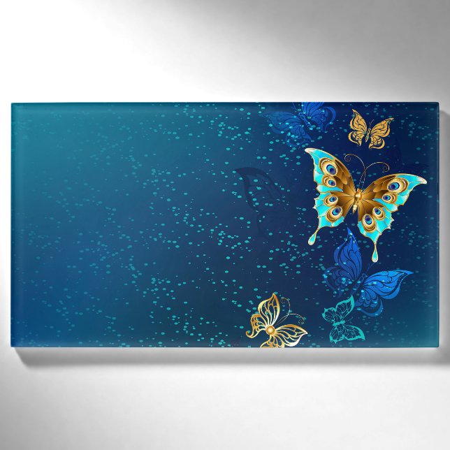 Badge D'identification Papillons d'or sur un Arrière - plan bleu (Devant)