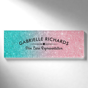 Badge D'identification Parties scintillant Faxu Turquoise et rose