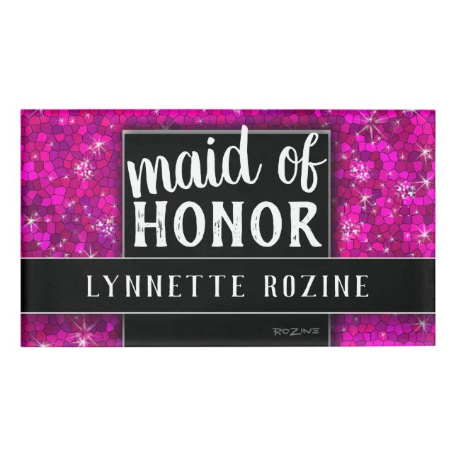 Badge D'identification Parties scintillant rose chaud noir et blanc femme (Devant)