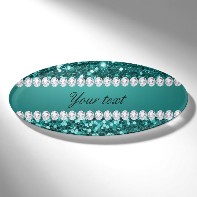 Badge D'identification Parties scintillantes turquoises chics et diamants (Devant)