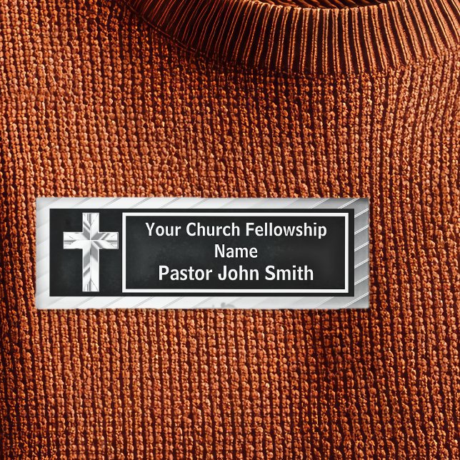 Badge D'identification Pasteur d'église Classe Argent Et Noir  (Church Pastor Classy Silver And Black Name Tag)