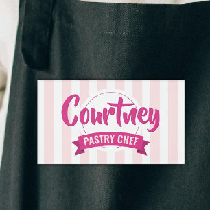 Badge D'identification Pâtissier Gâteau Rayures Rose Tendance