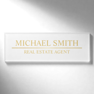 Badge D'identification Personnalisé White and Gold Professional
