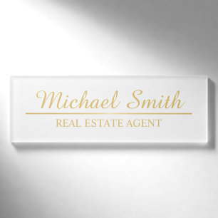 Badge D'identification Personnalisé White and Gold Professional