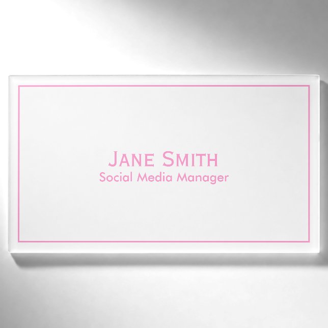 Badge D'identification Personnalisez : Rose minimal d'entreprise et blanc (Devant)