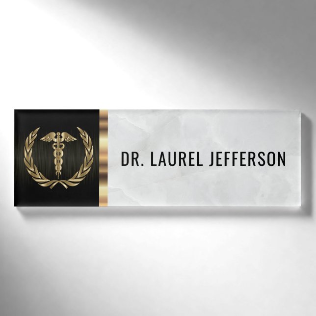 Badge D'identification Personnel administratif Médicale - marbre blanc, (Devant)