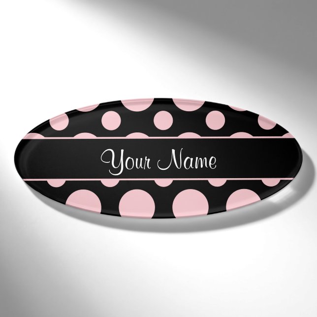 Badge D'identification Pois rose sur l'arrière - plan noir (Devant)