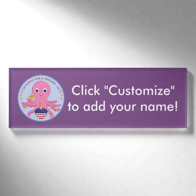 Badge D'identification Poulpe nommé d'étiquette pour un Preemie USA (Devant)