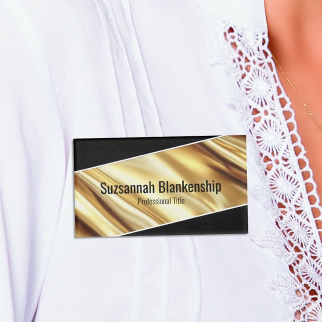 Badge D'identification Professional Luxury Gold Ribbon Black Text (luxurious gold ribbon on black background name tag)