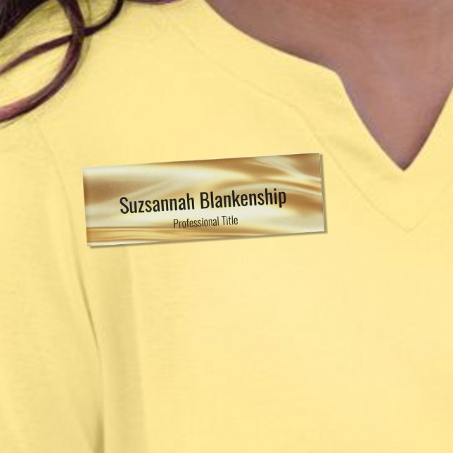 Badge D'identification Professional Luxury Gold Ribbon Black Text (Luxury gold ribbon professional name tag)