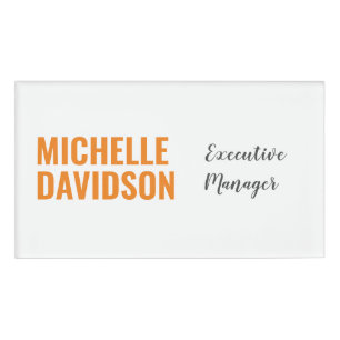 Badge D'identification Professionnel Moderne Orange Blanc Minimaliste Pla