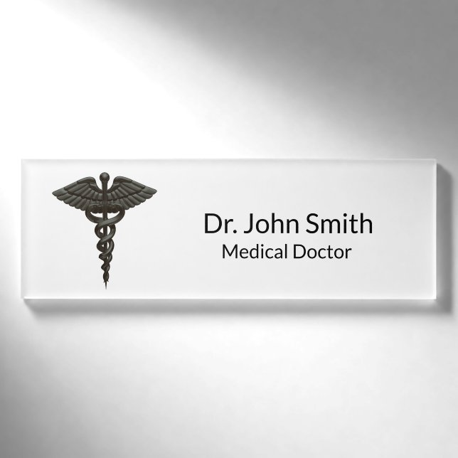 Badge D'identification Professionnel Simple Médicale Caduceus Noir Blanc (Devant)