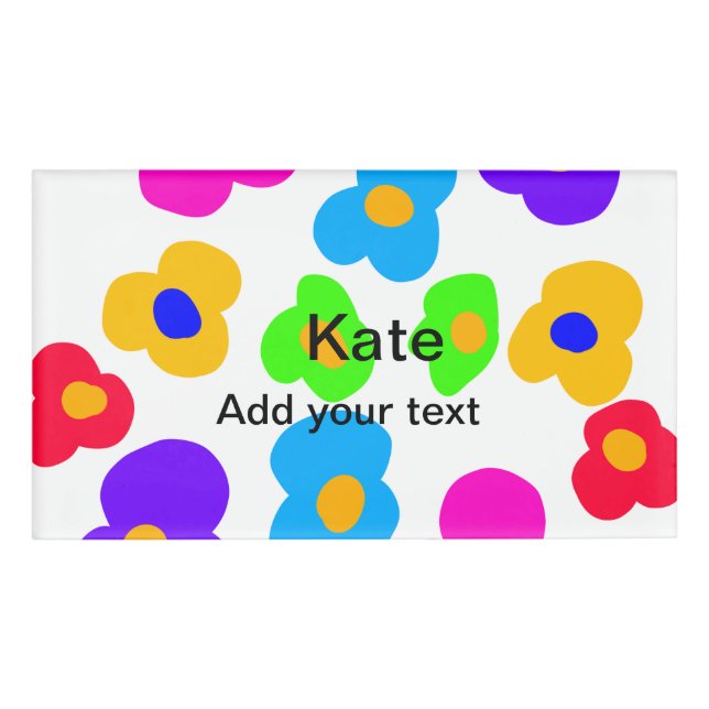 Badge D'identification Rainbow flower pride amour ajouter nom texte lqbtq (Devant)