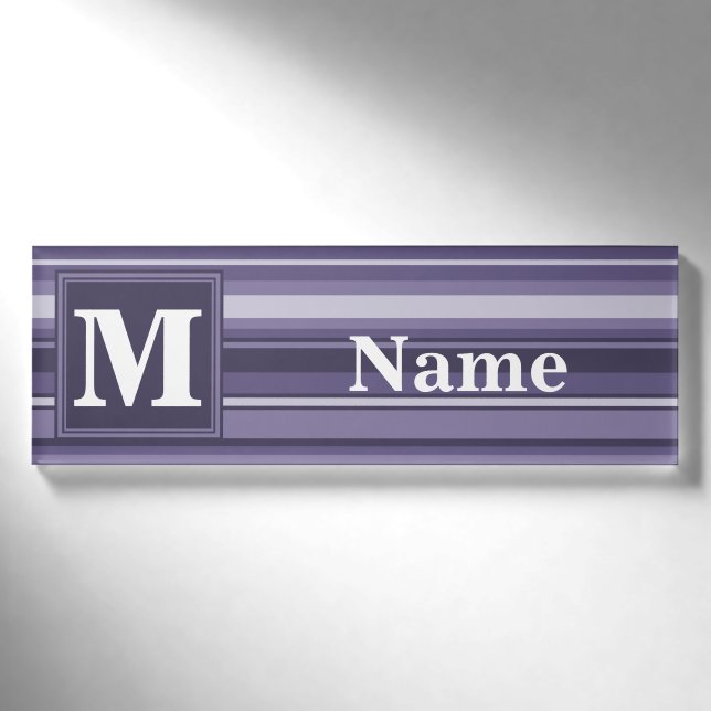 Badge D'identification Rayures violettes de cuir monogramme (Devant)