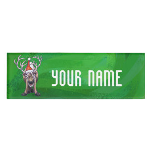 Badge D'identification Reindees Noël Sur Vert