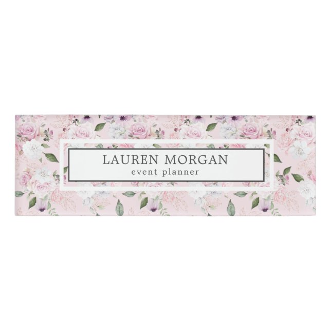 Badge D'identification Rose Garden Blush | Balise de nom (Devant)