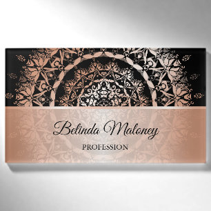 Badge D'identification Rose Gold Black Floral Mandala 