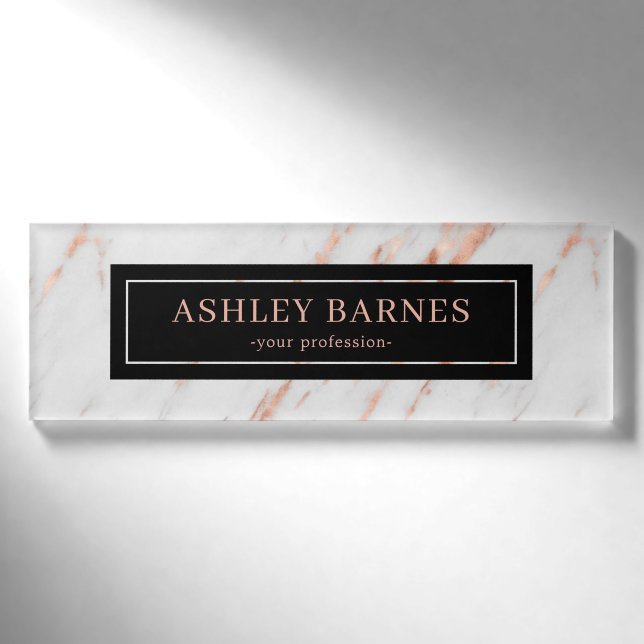 Badge D'identification Rose Gold n Grey Marble Femme Nom du personnel de  (Devant)