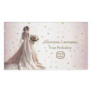 Badge D'identification Rose Mariage Hiver Mariée Doré Brillant Coeur Fête