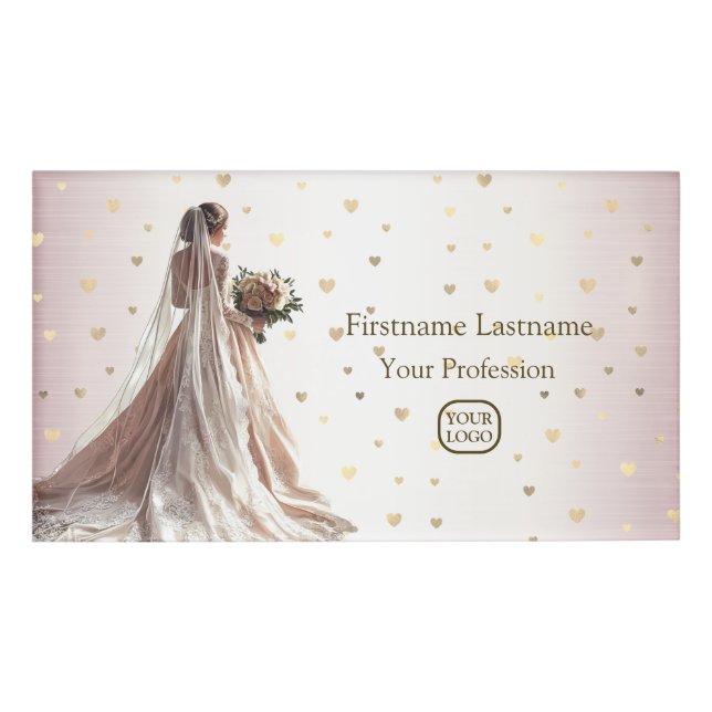 Badge D'identification Rose Mariée d'hiver Mariée Golden Shiny Heart Part (Devant)