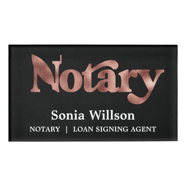 Badge D'identification Rose Noir Chic moderne Noir Notaire Signature de p (Devant)