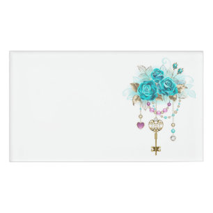 Badge D'identification Roses turquoise avec touches