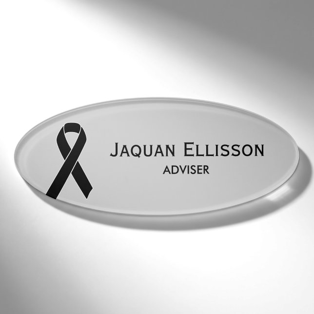 Badge D'identification Ruban Noir + votre message (Devant)