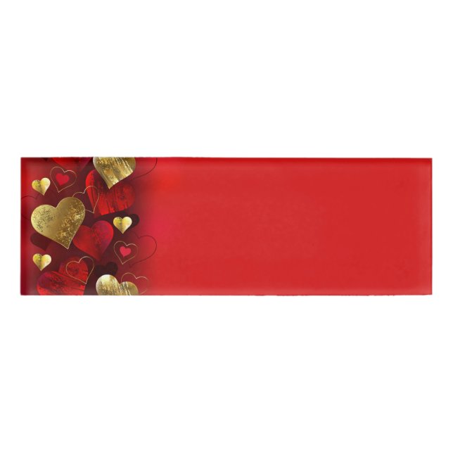 Badge D'identification Saint-Valentin dorés et rouges (Devant)