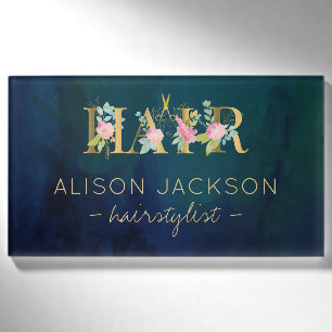 Badge D'identification Salon de cheveux or rose blush glam coiffeuse mari