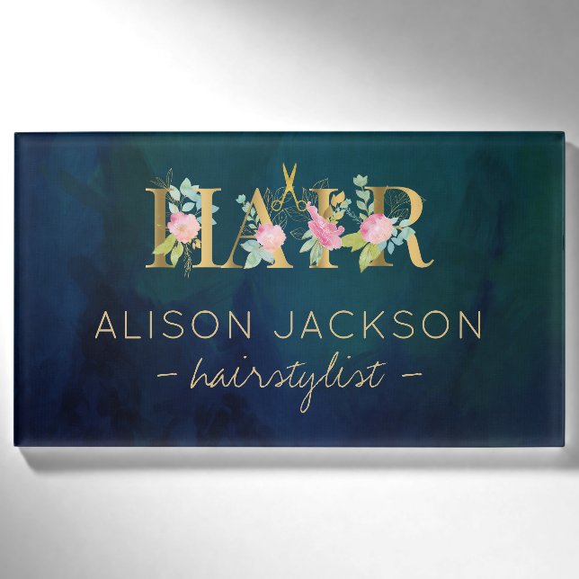 Badge D'identification Salon de cheveux or rose blush glam coiffeuse mari (Devant)