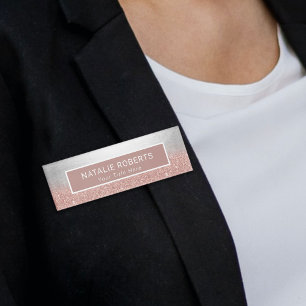 Badge D'identification Salon de coiffure rose de maquilleur d'or et