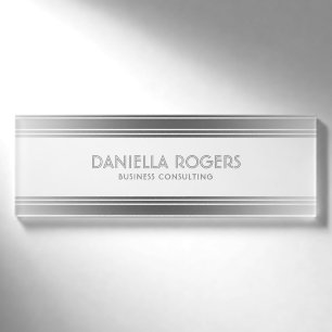 Badge D'identification Silver Gray & White Stripes Geometric Design