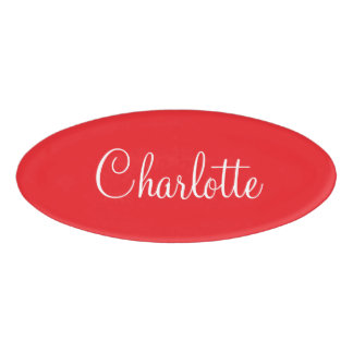 Badge D'identification Simple Elegant Script First Name Red Business