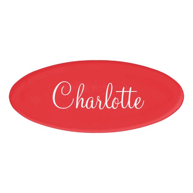 Badge D'identification Simple Elegant Script First Name Red Business  (Devant)