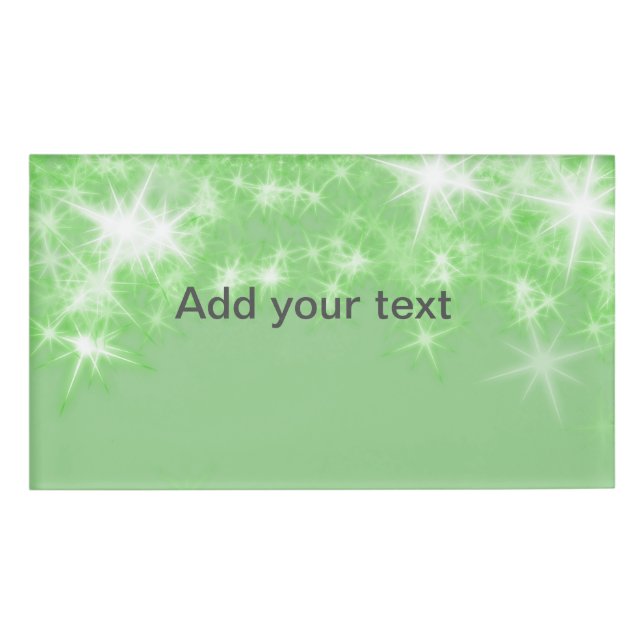 Badge D'identification Simple Green glitter sparkle stars add your text   (Devant)