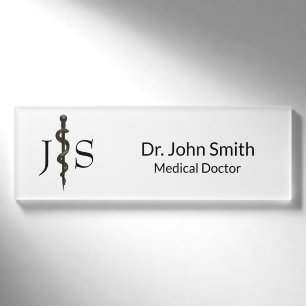 Badge D'identification Simple Médicale Asclepius Noir Professionnel Blanc
