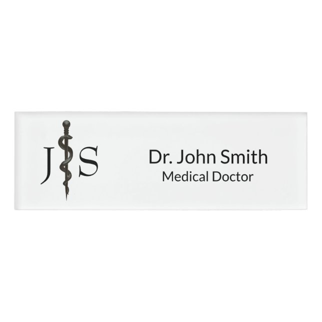 Badge D'identification Simple Médicale Asclepius Noir Professionnel Blanc (Devant)
