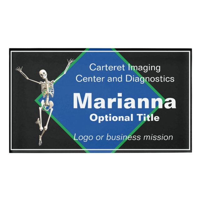 Badge D'identification Skeleton Médicale bleu et noir (Devant)