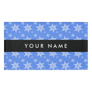 Badge D'identification Snowflakes blanc, Bleu, Votre nom, Personnaliser