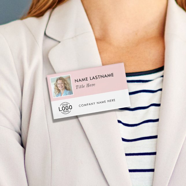 Badge D'identification Square Photo Logo Blush Pink White Magnetic Large (Créateur téléchargé)