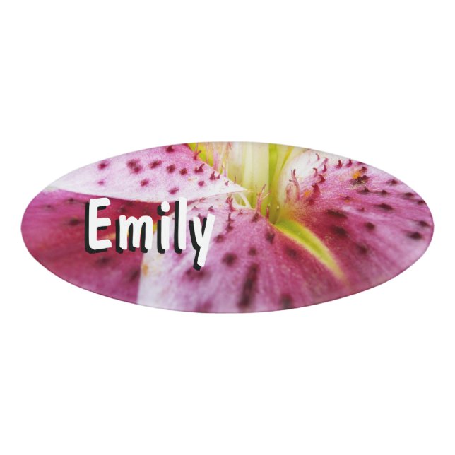 Badge D'identification Stargazer Lily brillant Magenta Floral (Devant)